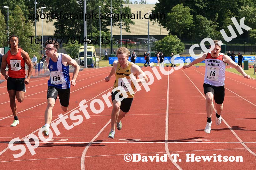 Mens Under-20s 100 metres, 2024 Northern Senior and Under-20s Track and Field Champs, Middlesbrough.  Photo: David T. Hewitson/Sports for All Pics